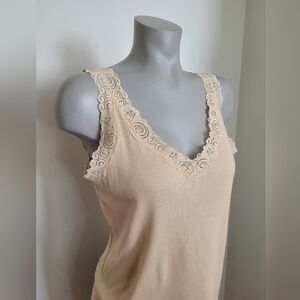 August Silk Beige Lace Trim Chemise